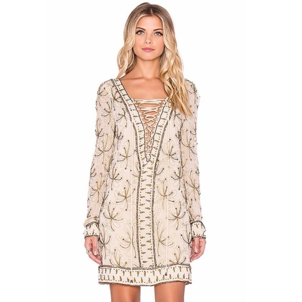 Free People Sicily Ivory beaded dress cream white statement beaded dress size 12 - Picture 3 of 7